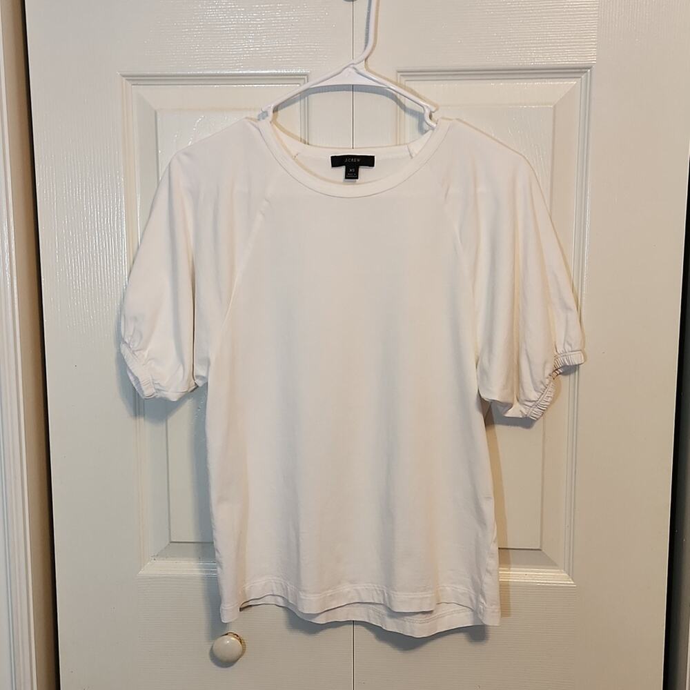 J. Crew Short Sleeve White T-shirt Size XS Elastic Cuffs Basics Staple